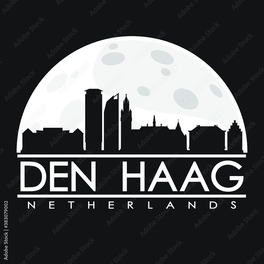 The Hague Netherlands Skyline City Flat Silhouette Design Background.