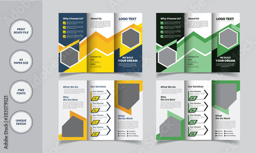 Best Construction Trifold Brochure Print Templates
Vector Design.
Template details:
2 Color Version
Full Vector eps. file
Easy Customization and Editable
Size: A4 (210X297)
300 DPI resolution