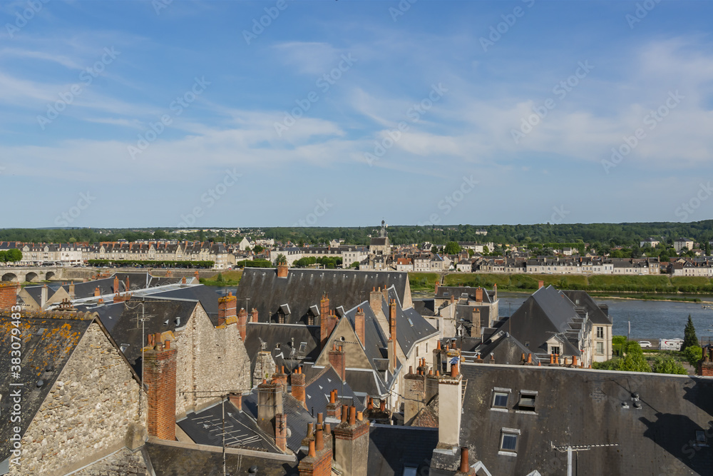 Panoramic view of City of Blois in Loire valley (France). Blois, Loir-et-Cher departement in Loire Valley, France.
