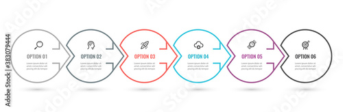 Vector Infographic design template with icons and 6 options or steps. Can be used for process diagram, presentations, workflow layout, banner, flow chart, info graph.