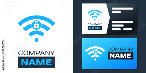 Logotype Wifi locked sign icon isolated on white background. Password Wi-fi symbol. Wireless Network icon. Wifi zone. Logo design template element. Vector.