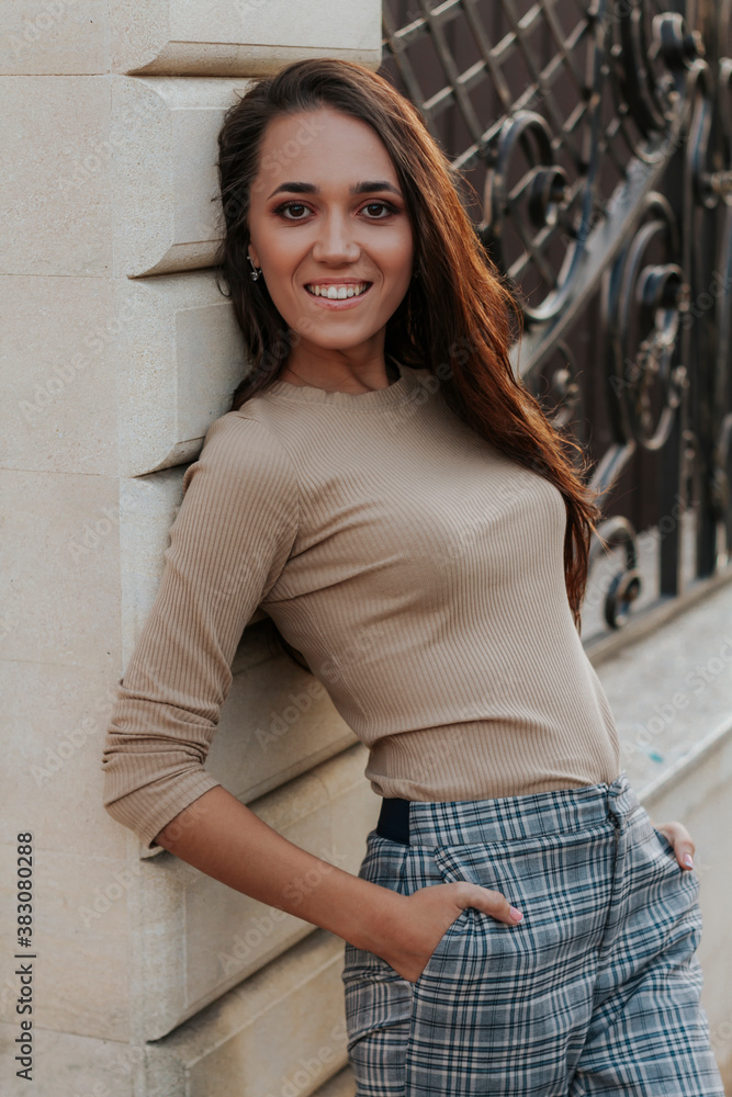 Autumn portrait of a beautiful woman with makeup outdoors. Autumn portrait of a beautiful woman with makeup outdoors.