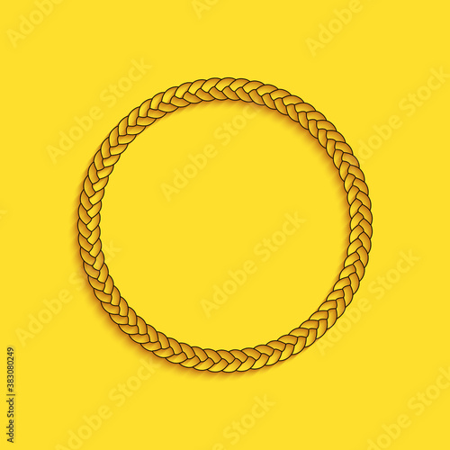 Black Rope frame icon isolated on yellow background. Frames from nautical rope. Round marine rope for decoration. Long shadow style. Vector.
