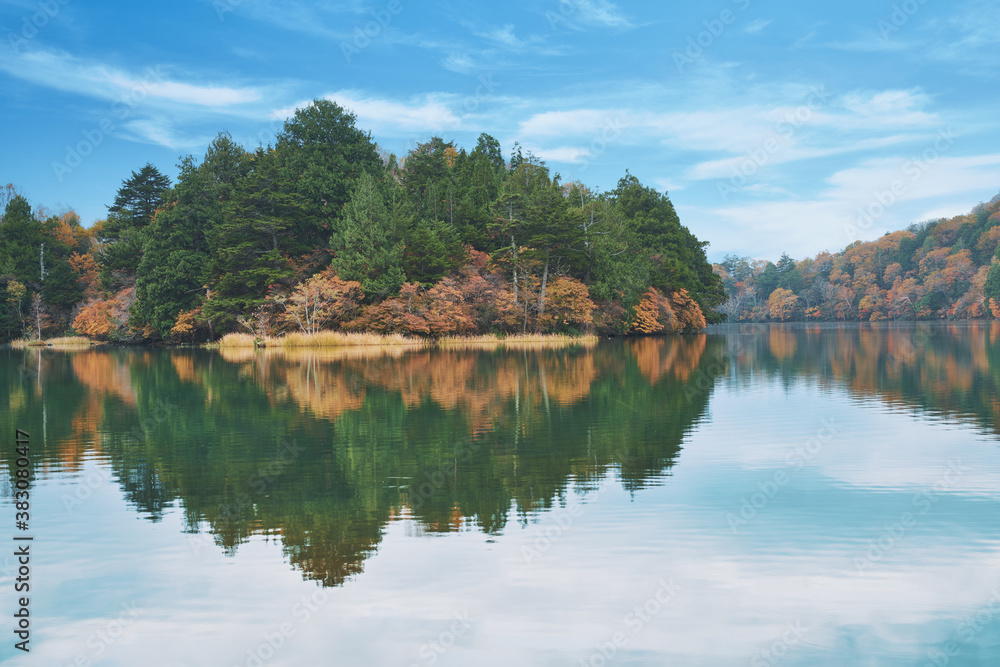 Autumn season of yunoko lake nikko , japan travel