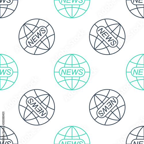 Green World and global news concept icon isolated seamless pattern on white background. World globe symbol. News sign icon. Journalism theme, live news. Vector.