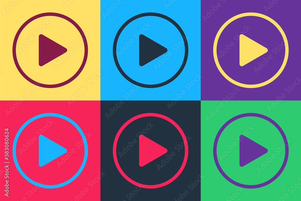 Pop art Play icon isolated on color background. Vector. Pop art Play icon isolated on color background. Vector.