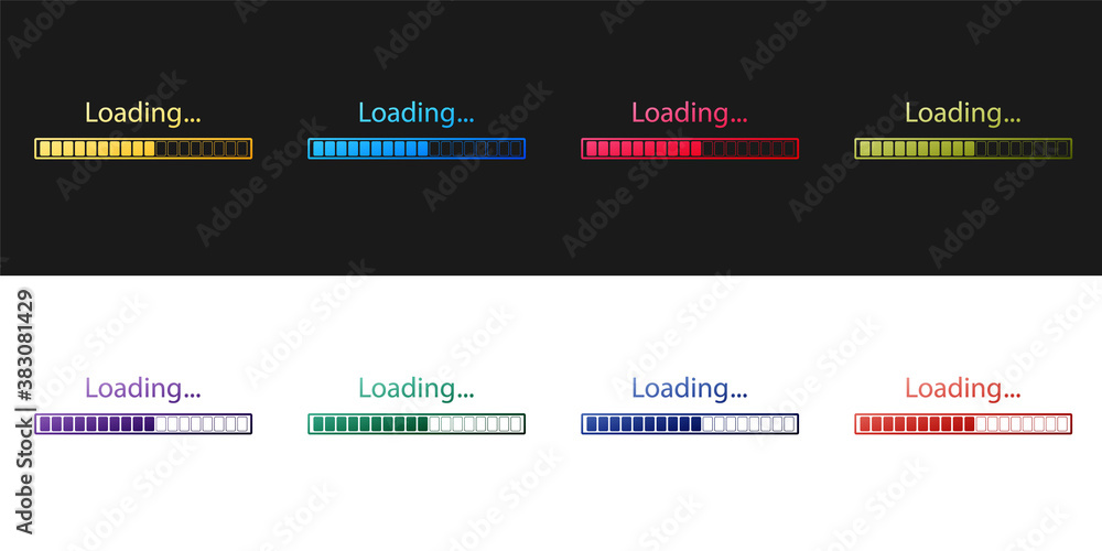 Set Loading icon isolated on black and white background. Progress bar icon. Vector. Set Loading icon isolated on black and white background. Progress bar icon. Vector.