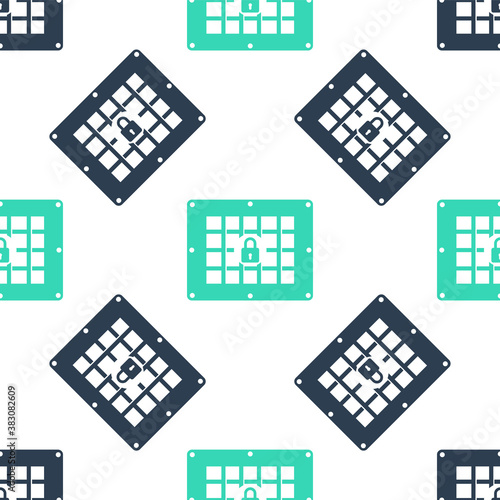 Green Prison window icon isolated seamless pattern on white background. Vector.