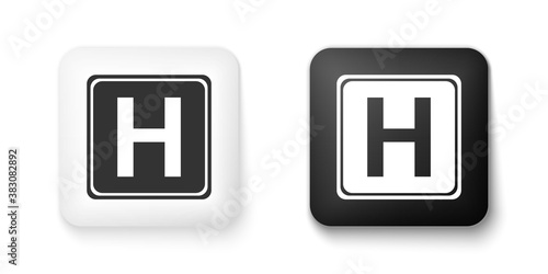 Black and white Hospital sign icon isolated on white background. Square button. Vector.