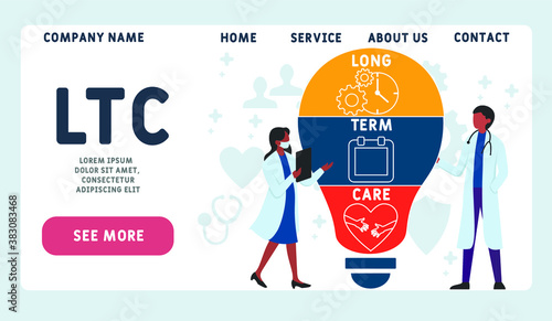 Vector website design template . LTC - Long Term Care. acronym medical concept. illustration for website banner, marketing materials, business presentation, online advertising.