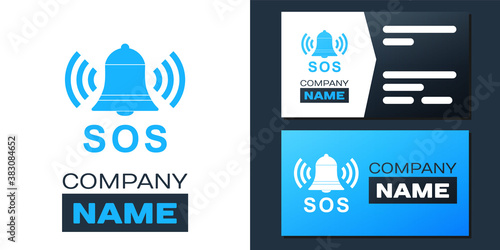 Logotype Alarm bell and SOS lettering icon isolated on white background. Warning bell, help sign. Emergency SOS button. Logo design template element. Vector.