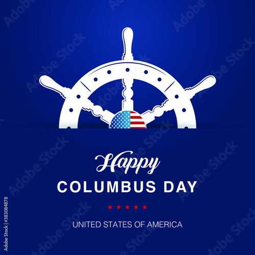 Columbus Day, the discoverer of America, usa flag and ship, holiday banner. Sailing ship with masts. Happy Columbus Day Vector illustration (Square Size)