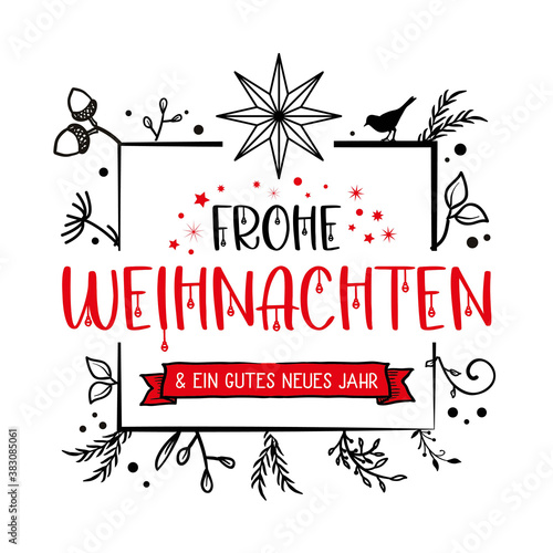 Froche Weihnachten - Karte mit Weihnachtsdekoration - deutscher Text