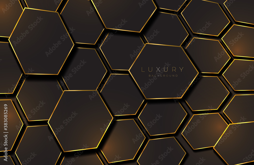 Modern black and gold background textured with abstract hexagon pattern Modern black and gold background textured with abstract hexagon pattern