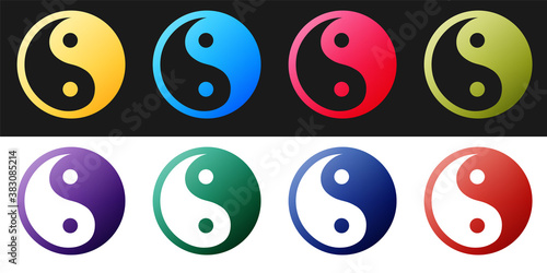 Set Yin Yang symbol of harmony and balance icon isolated on black and white background. Vector.