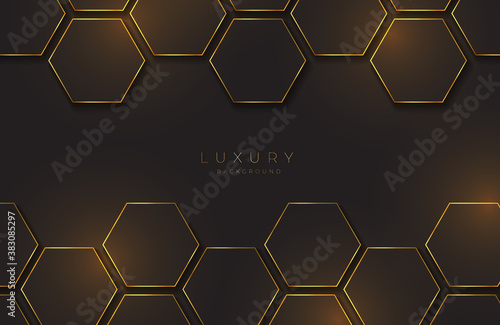 Modern black and gold background textured with abstract hexagon pattern