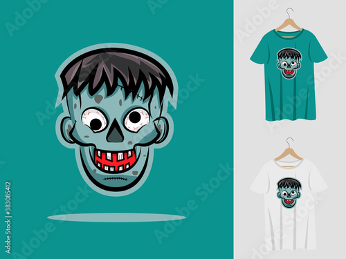 Zombies halloween mascot design with t-shirt . Zombies head illustration for halloween party and printing t-shirt