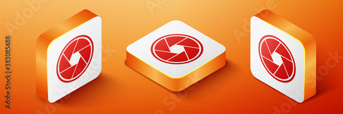 Free Download Isometric Camera shutter icon isolated on orange background. Orange square button. Vector. - GFXLoad