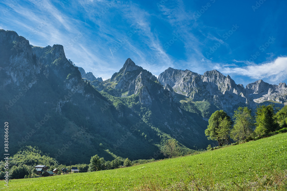 Mountain range Prokletije and alpine meadow