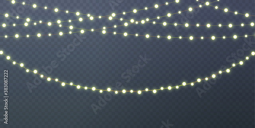 Christmas lights on a transparent background. Garland shining with Christmas lights. Festive decoration element.
Bright Christmas lights. The garland is multi-colored. Isolated. Vector illustration. photo