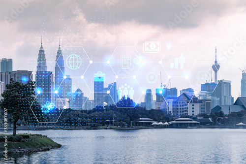 Canvas Print Hologram of Research glowing icons