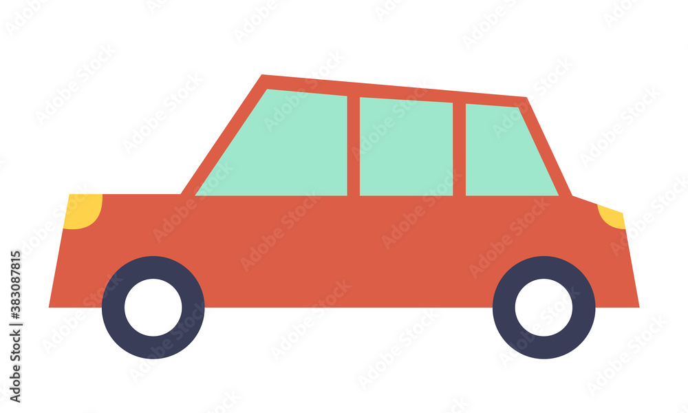 Children toy car. Red car vector template on white background. Minivan or multi purpose vehicle isolated. Automobile side view flat style. Convenient mean of transportation, modern model of car