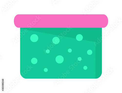 Washing powder box vector cartoon illustration, laundry powder in plastic box with cover on white. Case for household chemicals, chemical powders or liquids, laundry detergents or washing dishes