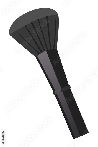 Cosmetic brush icon. Make up brush applicator for crumbled face makeup powder blusher isolated on white background. Black clean professional makeup brush. Cosmetic accessory for fashion look