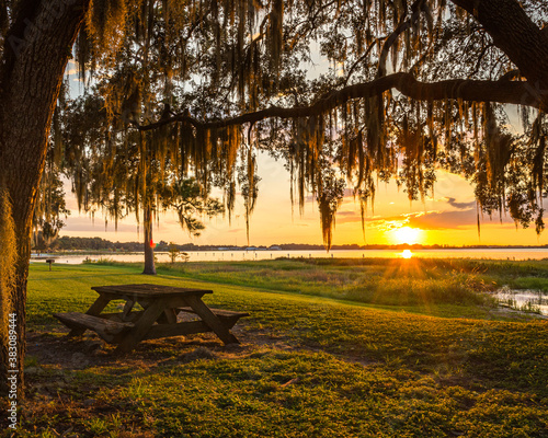 Sunset in Clermont, Florida over Lake Minneola during golden hour for a picnic