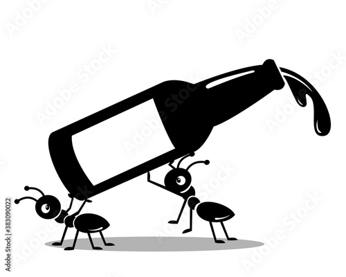 two ants carrying beer bottle vector illustration