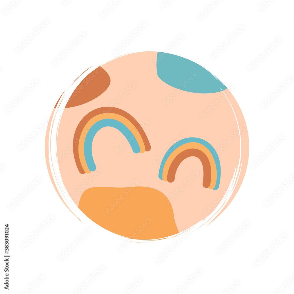 Cute logo or icon vector with abstract rainbow in contemporary boho style, illustration on circle with brush texture, for social media story and highlights Cute logo or icon vector with abstract rainbow in contemporary boho style, illustration on circle with brush texture, for social media story and highlights