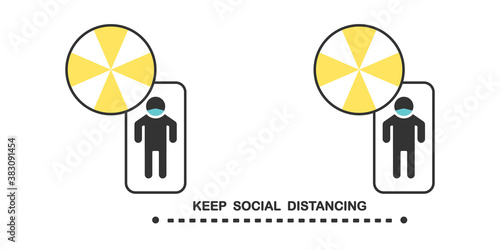 A symbol of social distancing for sunbathing activities at the beach to prevent COVID-19 virus and infection pandemic, New normal concept, Sign and symbol COVID-19 illustration.