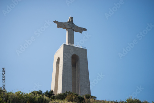Lisbon - Portugal - 29 September 2020 - view of the famous christ king at the top of the mountain