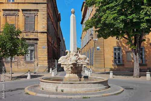 France, Aix en Provence, the historic Fountain of the Four Dolphins