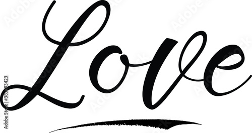 Love Calligraphy White Color Text On Black Background
