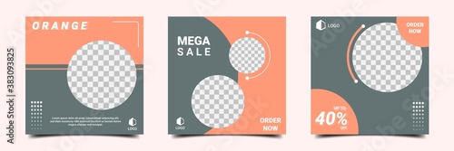 Set editable minimalist modern square background template. Orange and grey color with photo collage. Perfect for social media post , background and web internet ads