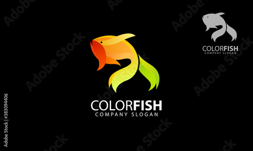 Color Fish Vector Logo Template on black background. Our logo could be used design studio, art school, kindergarten, hand craft artist, printing company, event agency, software development and app. 