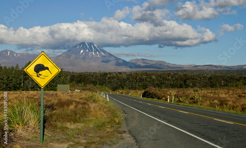 Tongariro National Park, Kiwi-Warning Sign, New Zealand