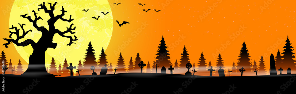halloween cemetery in front of woodlands with full moon halloween cemetery in front of woodlands with full moon