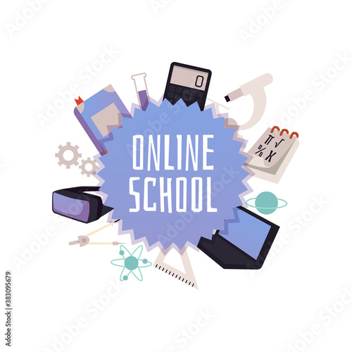 Emblem of Stem education - online school for children a vector illustration
