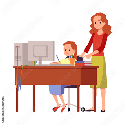 Flat isolated vector illustration of distance studying for children. © sabelskaya