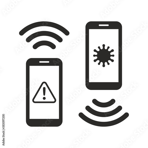 Coronavirus contact tracing app icon. COVID-19. Contact with an infected person. Stay alert, control the virus, and in doing so, save lives. Vector icon isolated on white background.