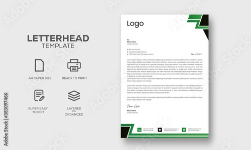 Abstract Letterhead Design Modern print ready Business Letterhead Design Template office stationary with green and black shapes