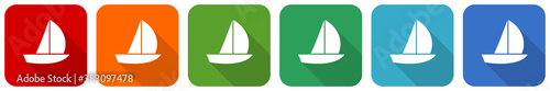 Yacht icon set, flat design vector illustration in 6 colors options for webdesign and mobile applications