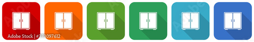 Wardrobe, room, design, interior, furniture icon set, flat design vector illustration in 6 colors options for webdesign and mobile applications