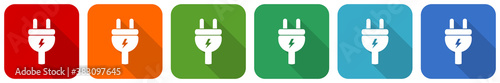 Eletricity, energy, power, plug icon set, flat design vector illustration in 6 colors options for webdesign and mobile applications