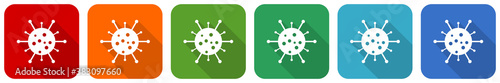 Virus, coronavirus, covid-19, infection icon set, flat design vector illustration in 6 colors options for webdesign and mobile applications