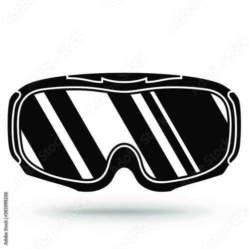 Silhouette of classic ski goggles for snowboard skiing. Vector icon isolated on a white background