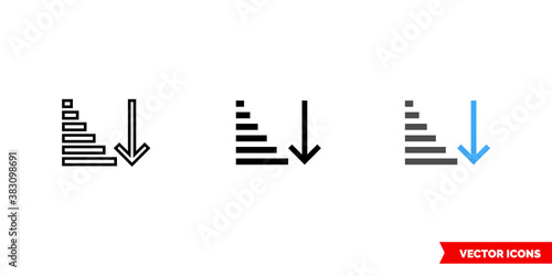 Ascending sorting icon of 3 types color, black and white, outline. Isolated vector sign symbol.