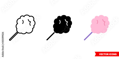 Cotton candy icon of 3 types color, black and white, outline. Isolated vector sign symbol.